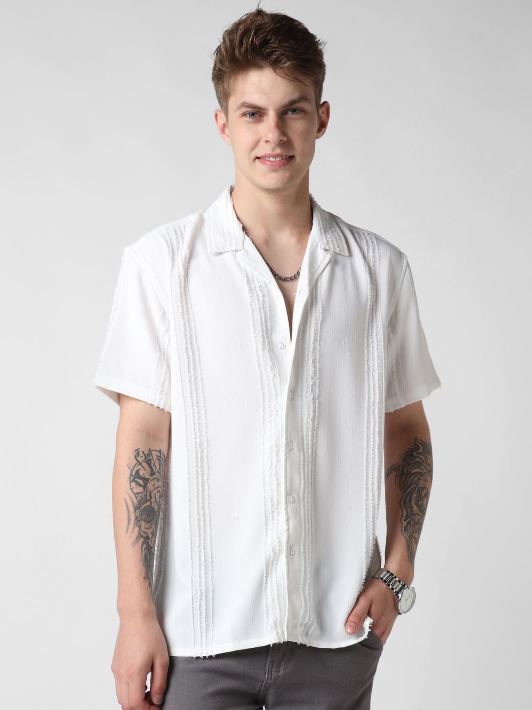 Classic White Textured Oversized Shirt