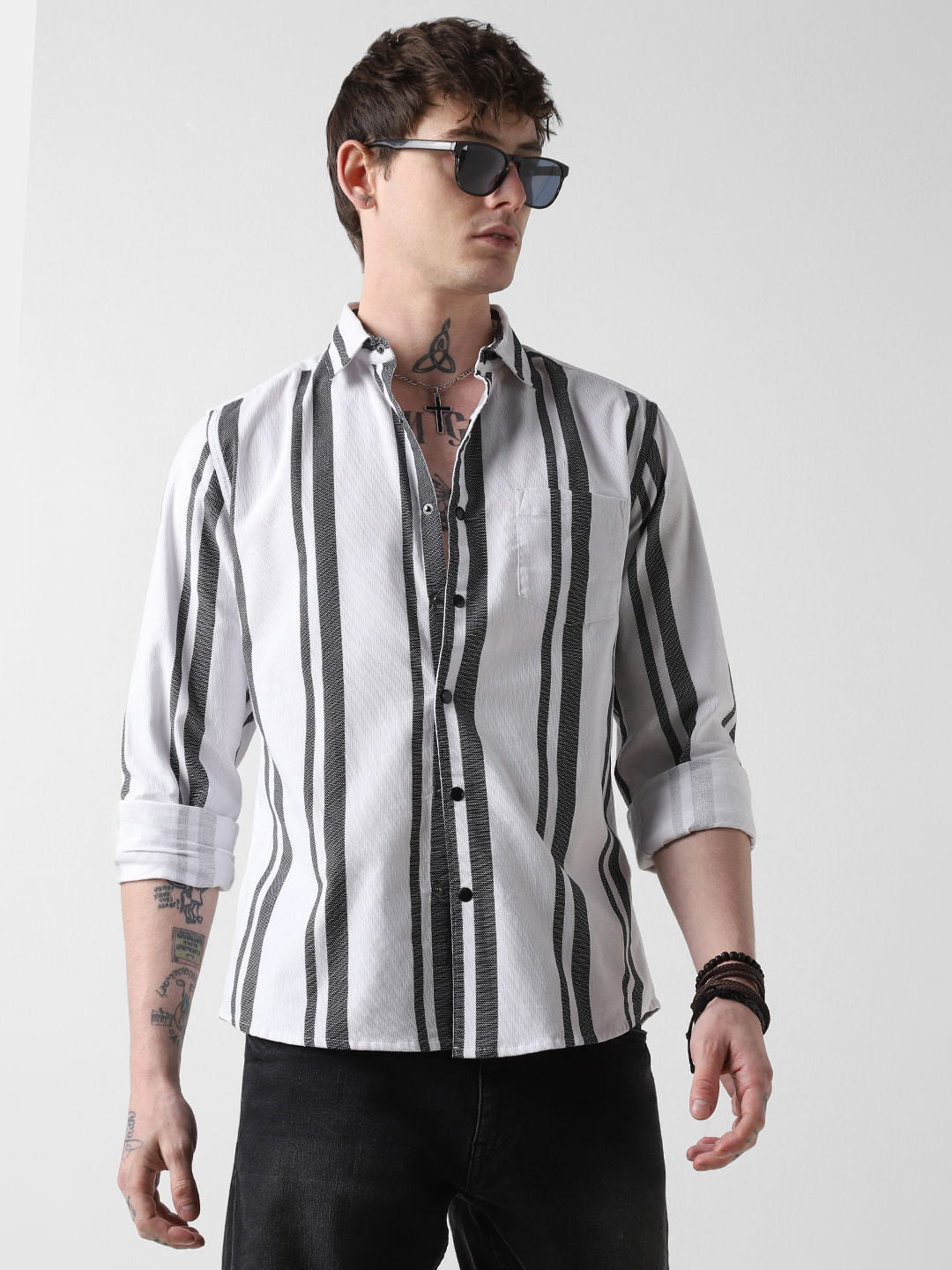 Monochrome Corduroy Striped Shirt