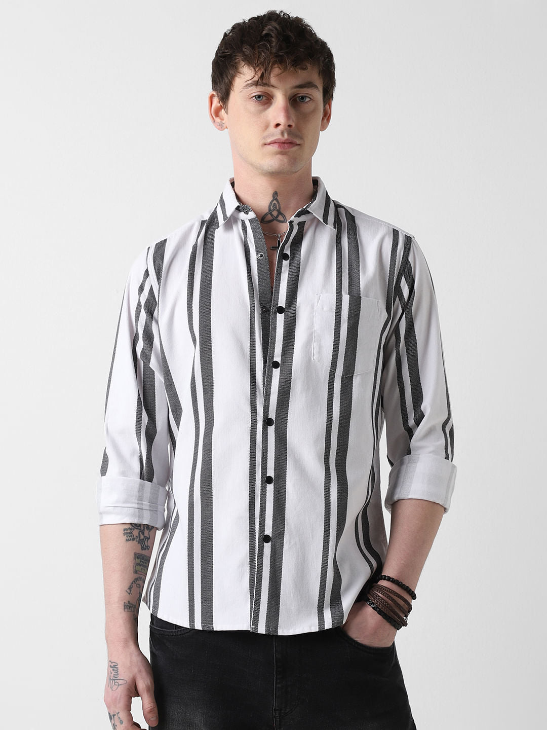 Monochrome Corduroy Striped Shirt