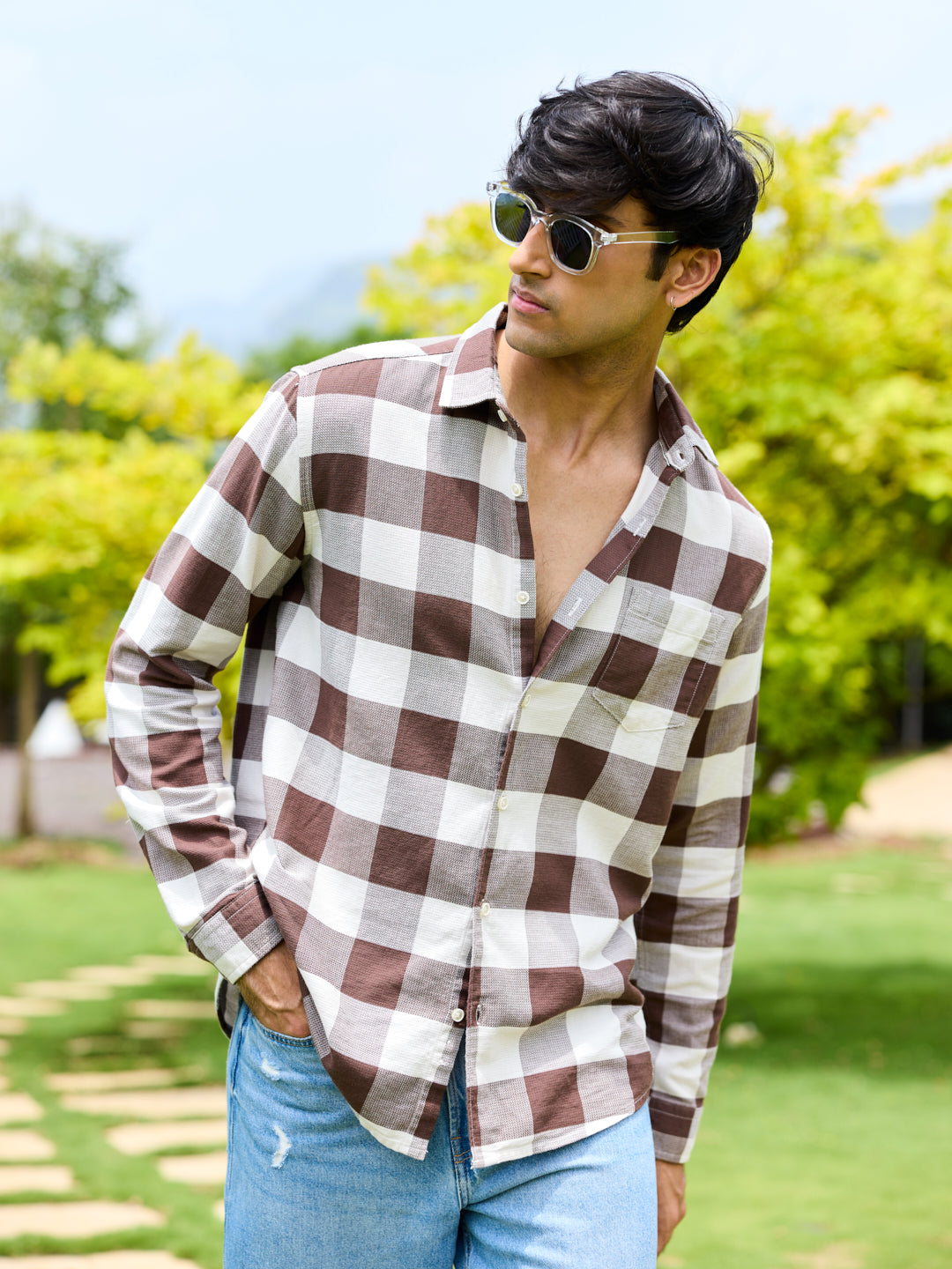 Brown & Ivory Box Checkered Shirt