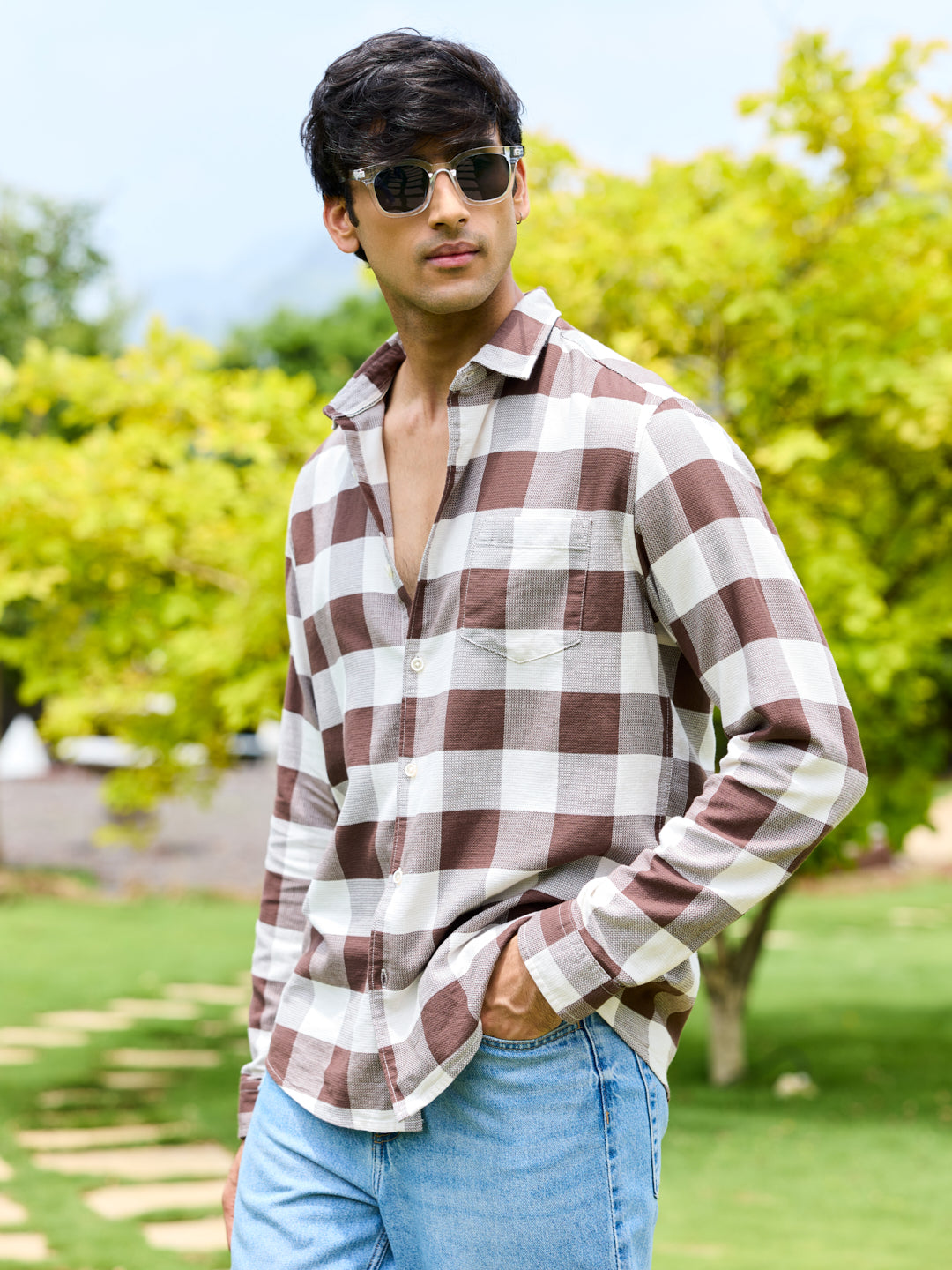 Brown & Ivory Box Checkered Shirt
