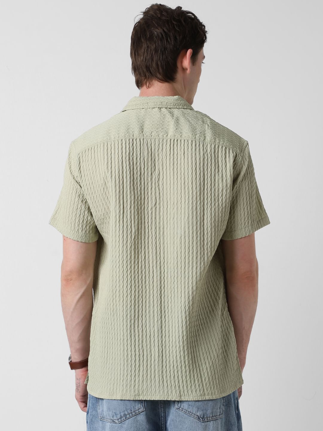 Tea Green Textured Oversized Shirt