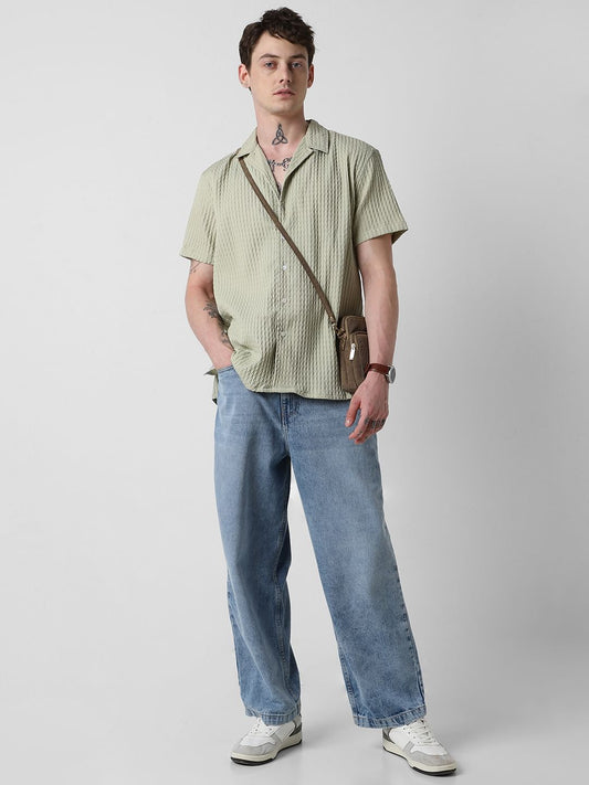 Tea Green Textured Oversized Shirt