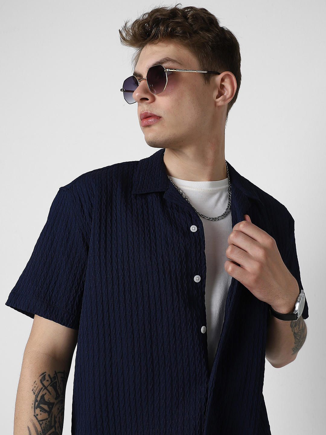 Navy Jacquard Oversized Shirt