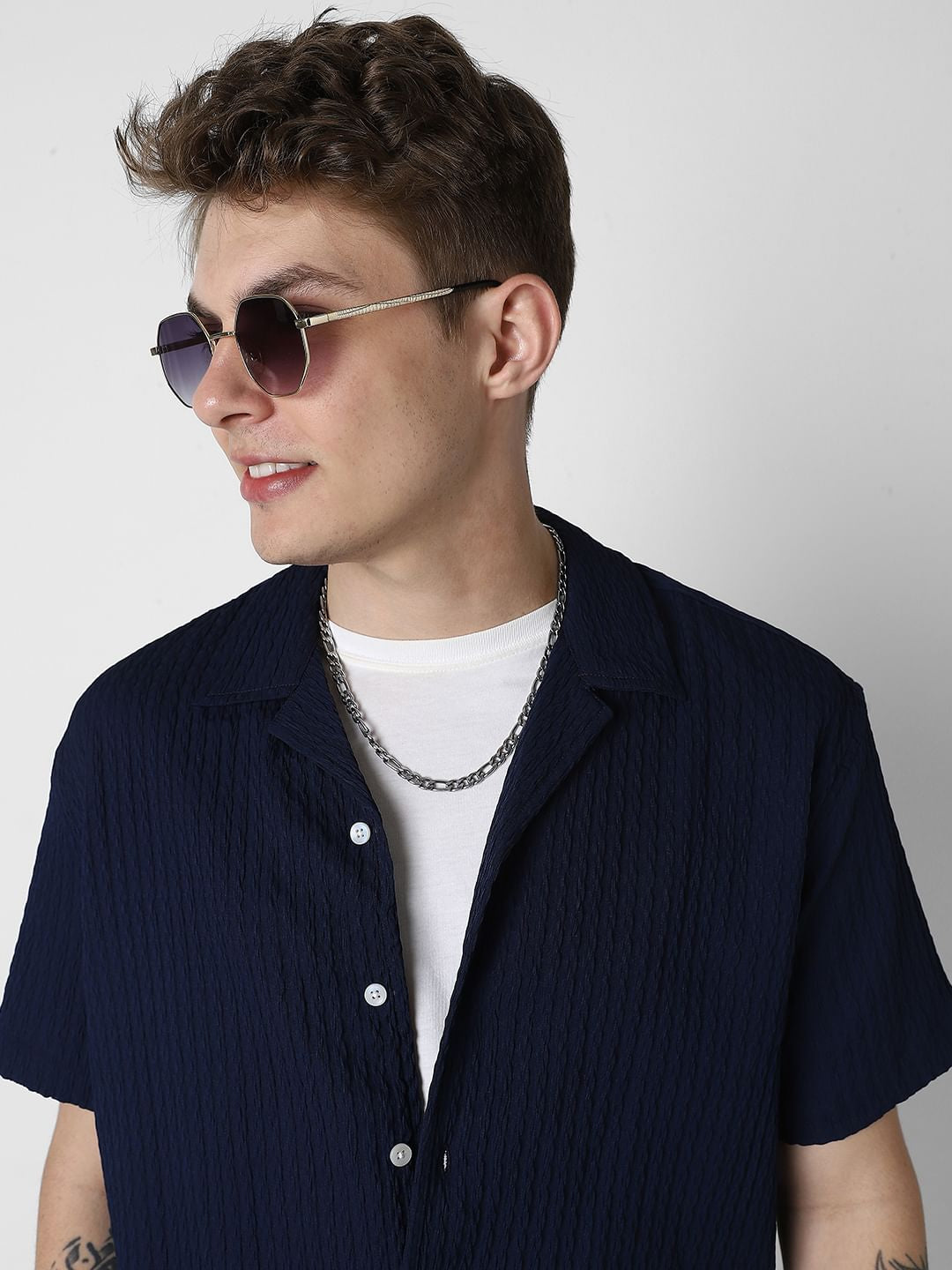 Navy Jacquard Oversized Shirt