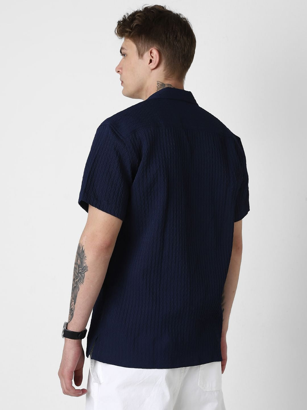 Navy Jacquard Oversized Shirt