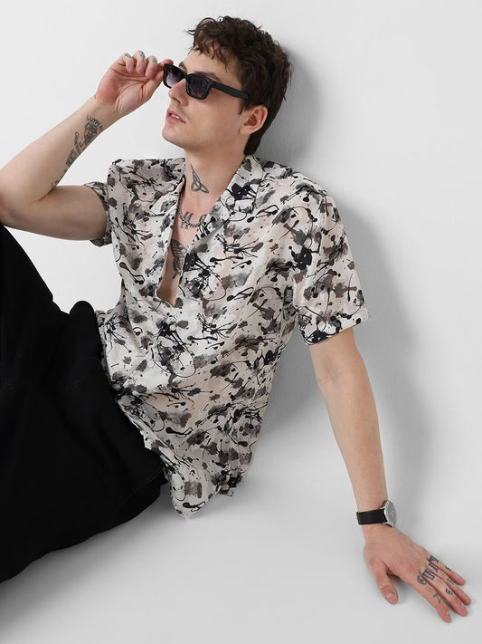 Black Burn Out Splash Oversized Shirt