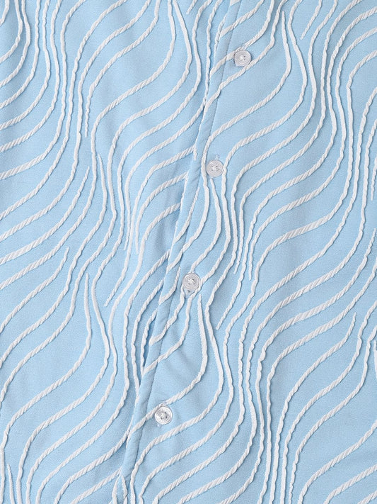 Arctic Blue Wavy Patterned Oversized Shirt