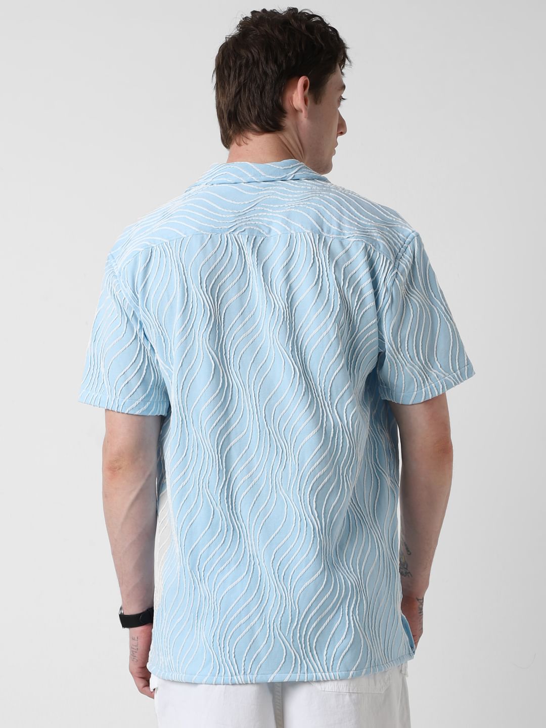 Arctic Blue Wavy Patterned Oversized Shirt