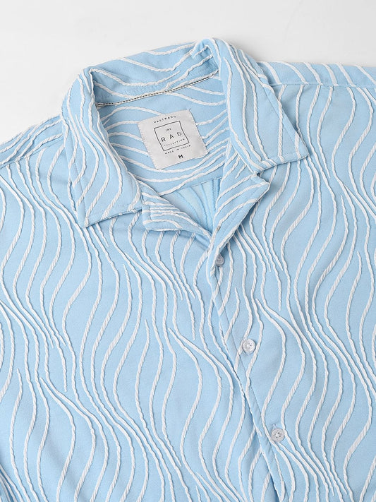 Arctic Blue Wavy Patterned Oversized Shirt