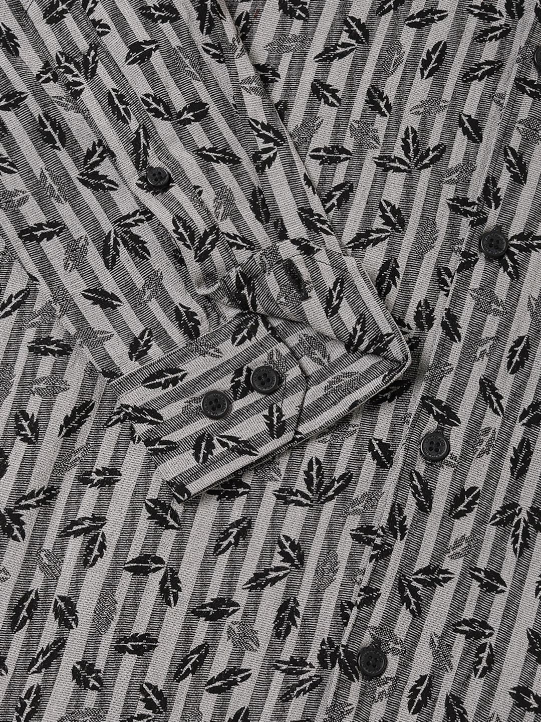 Elegant Black Leafy Striped Shirt