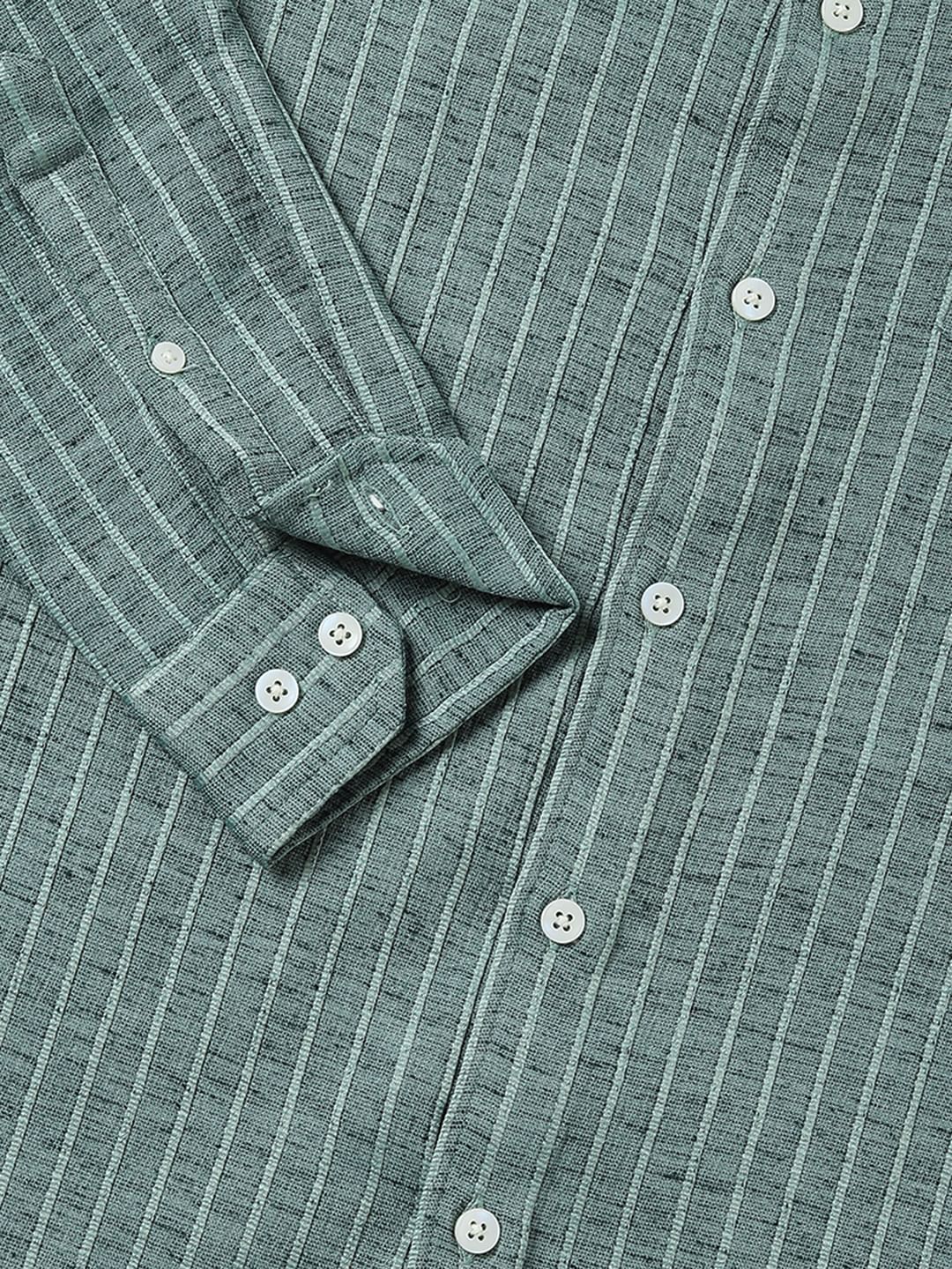 Pine Green Textured Striped Shirt