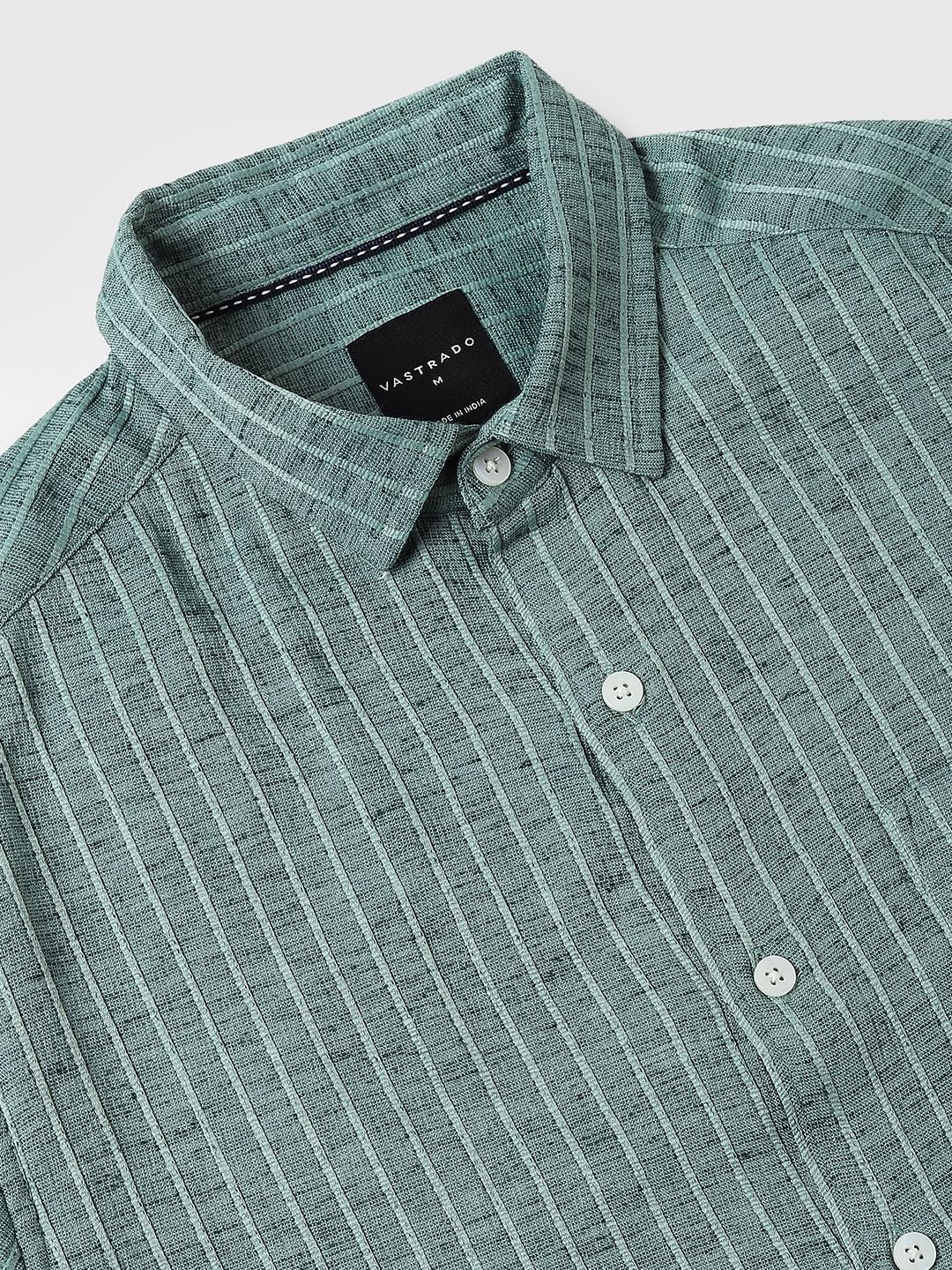 Pine Green Textured Striped Shirt