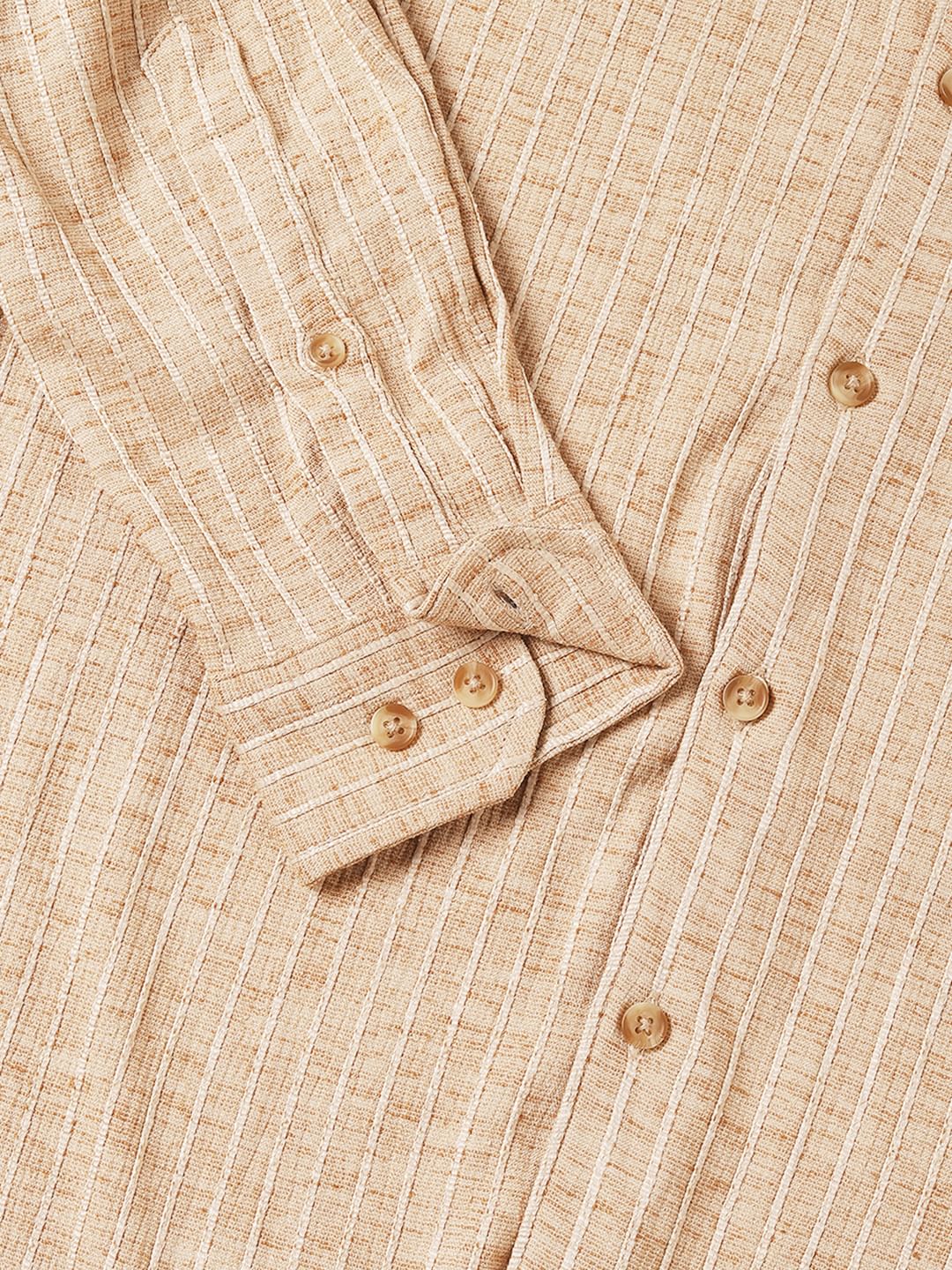 Sand Brown Vertical Striped Textured Shirt