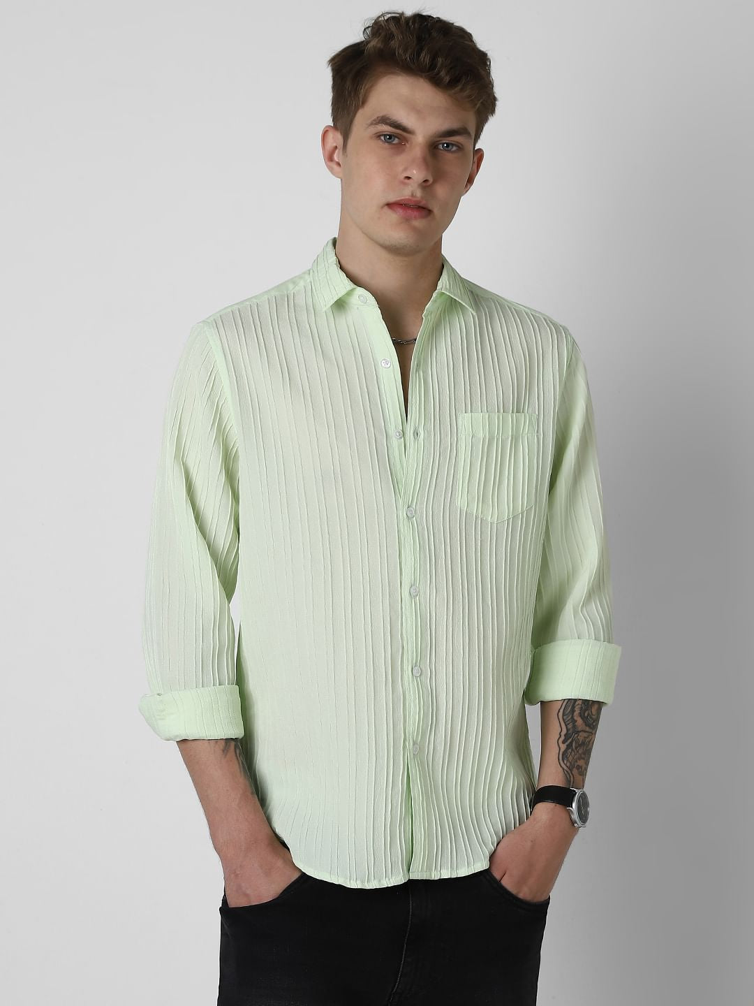 Neon Green Textured Line Shirt