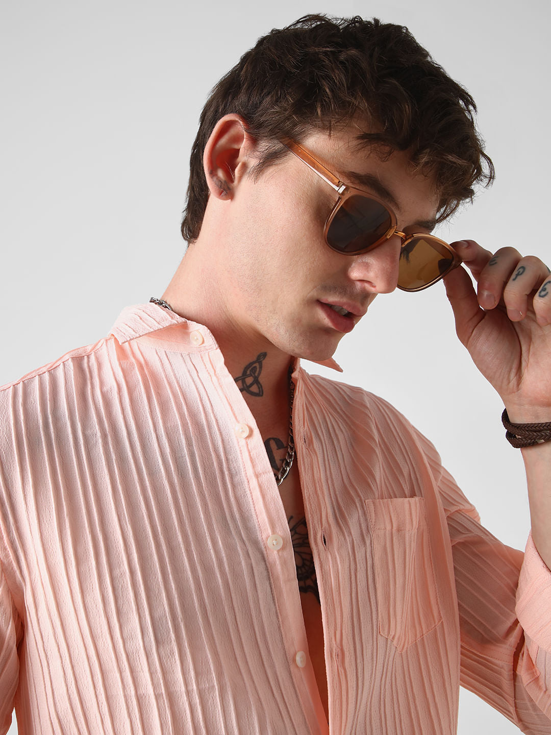 Peach Line Textured Shirt