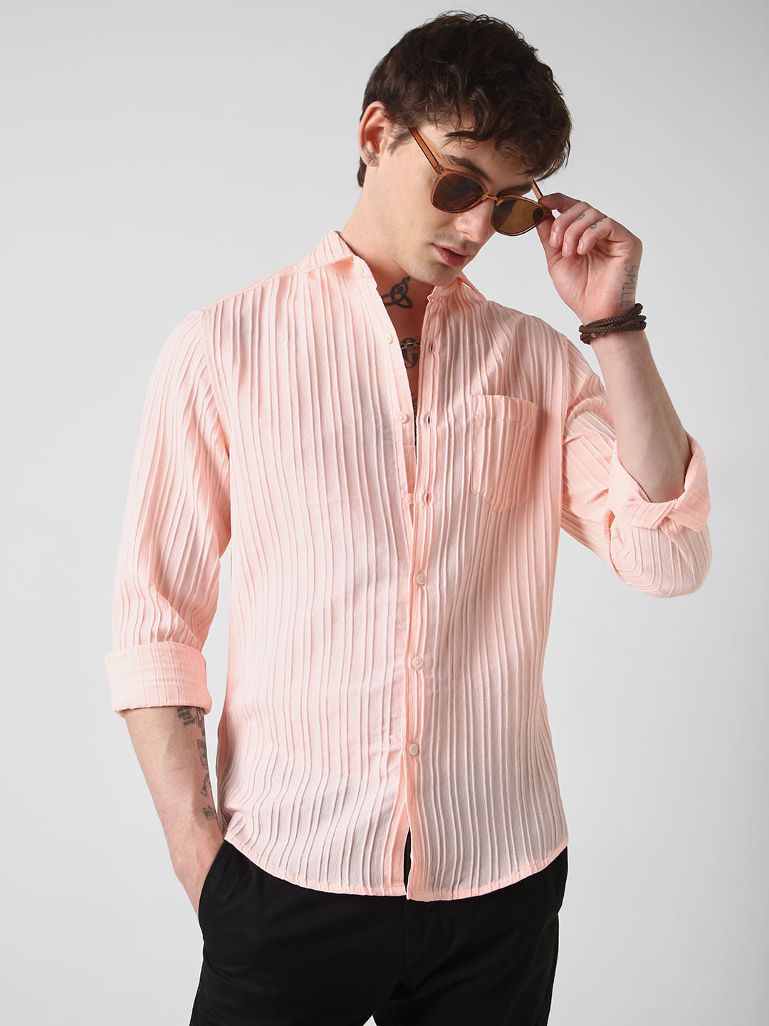 Peach Line Textured Shirt