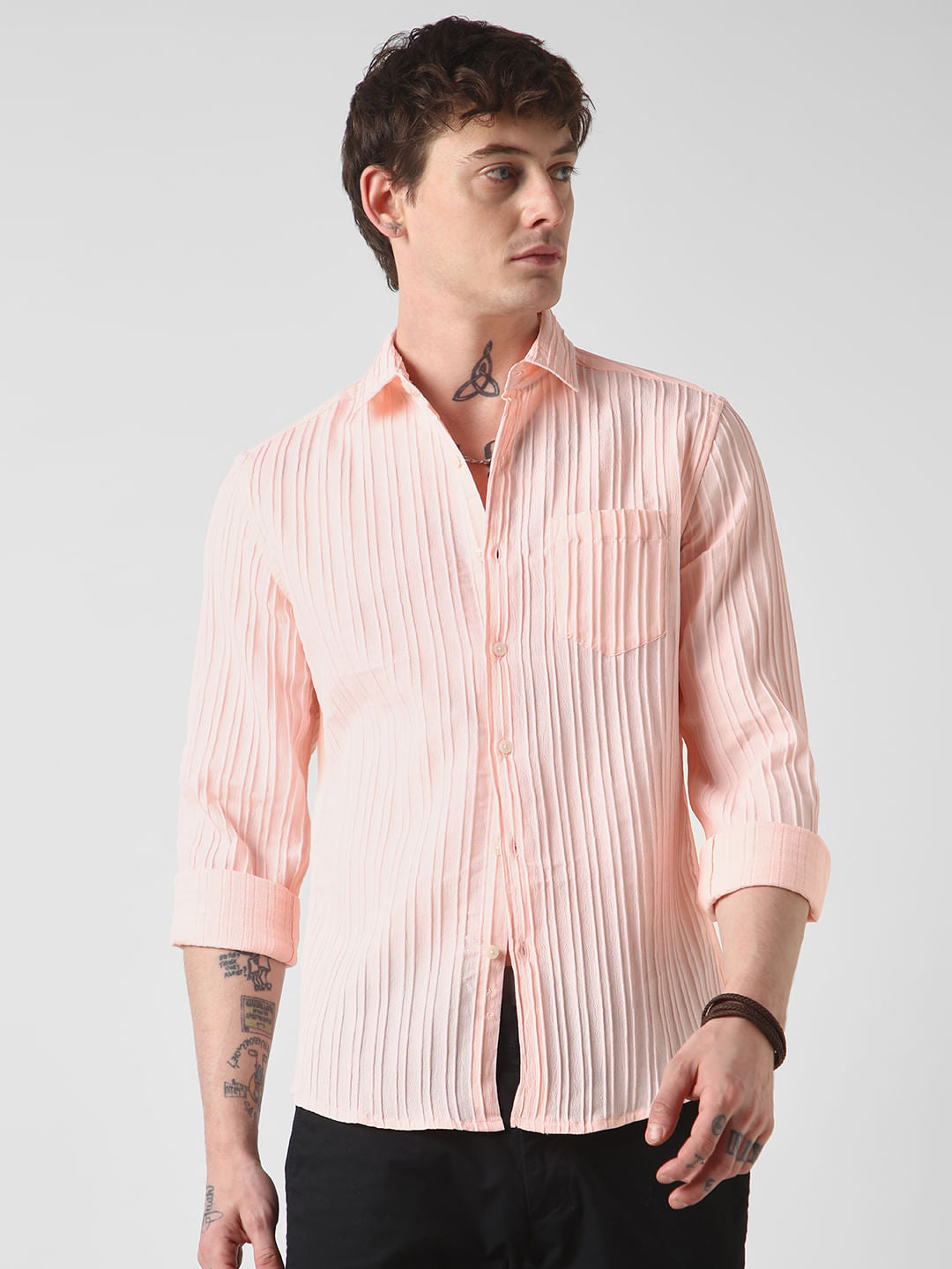 Peach Line Textured Shirt