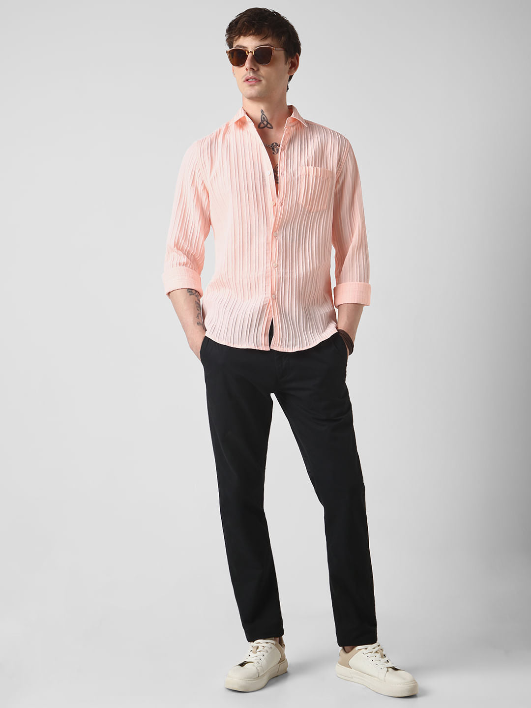 Peach Line Textured Shirt