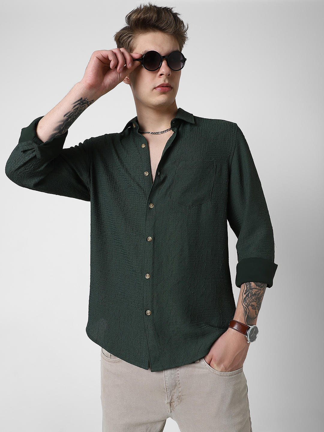 Sacramento Green Textured Shirt