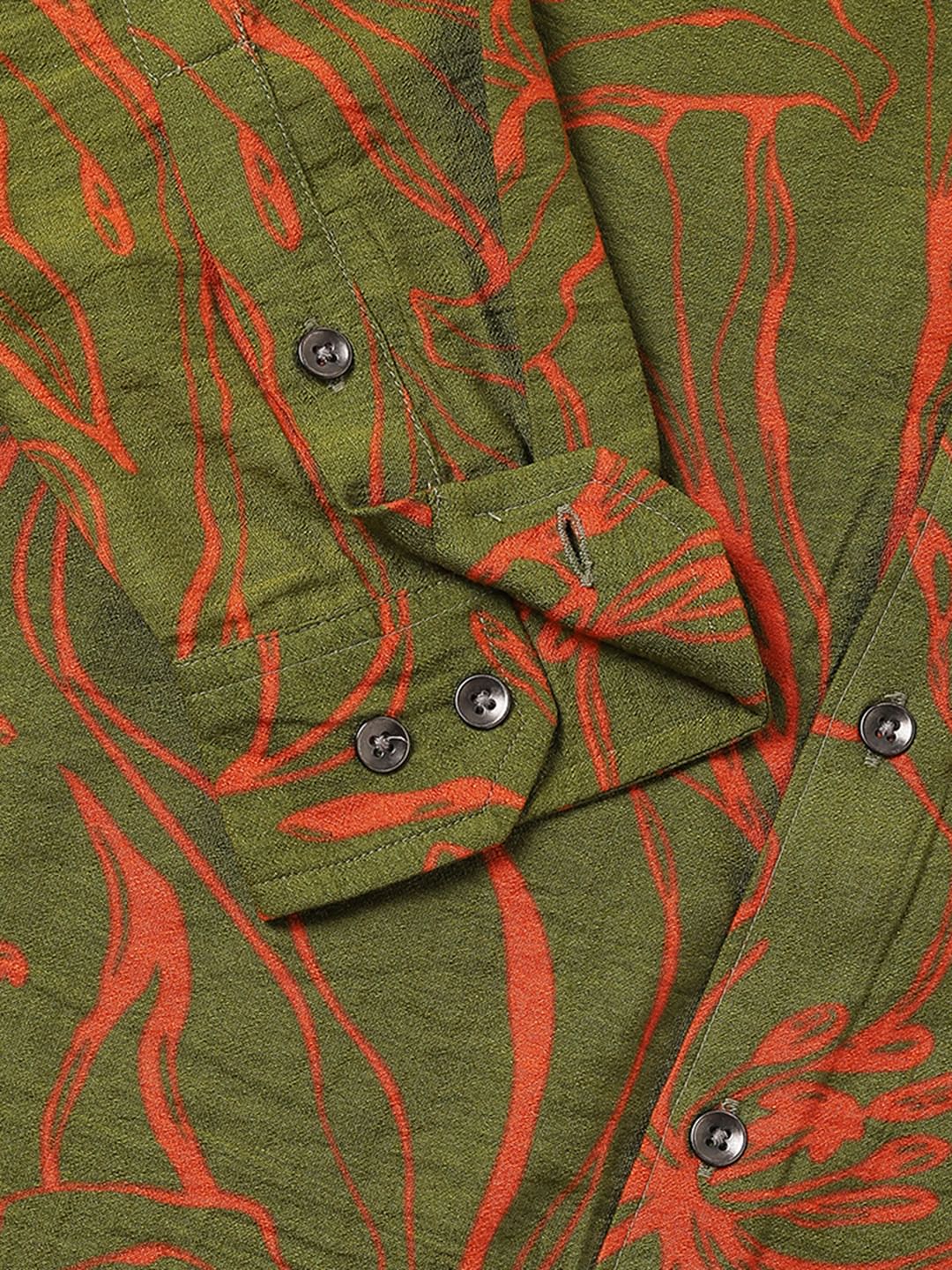 Voguish Moss Green Printed Italian Linen Shirt