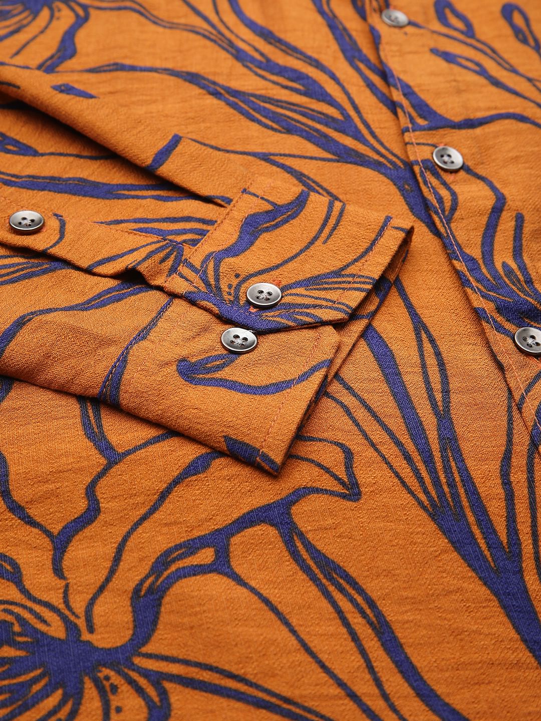 Voguish Bronze Artistic Flora Printed Italian Linen Shirt