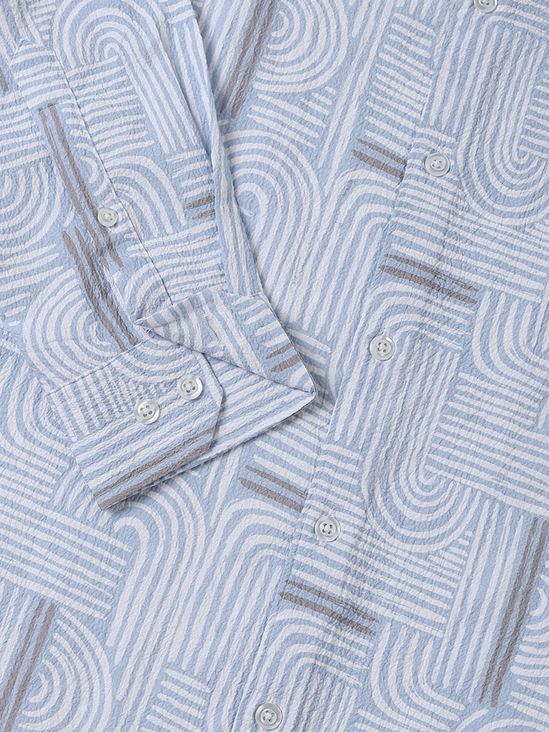 Columbia Blue Creased Monochrome Printed Shirt