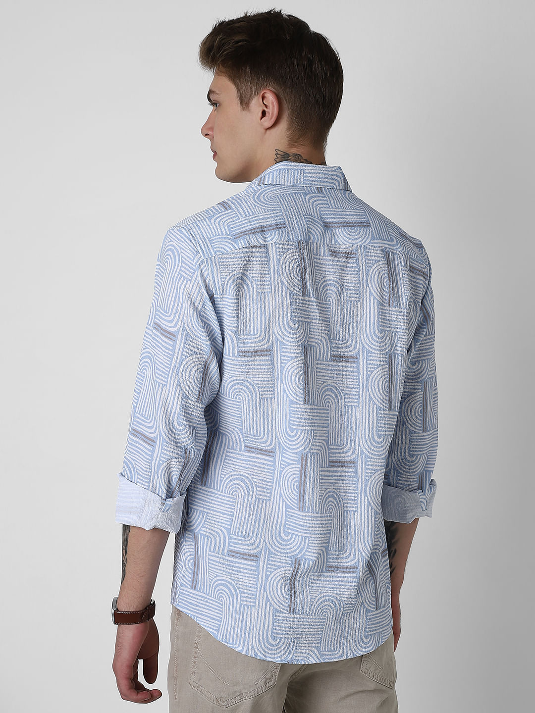 Columbia Blue Creased Monochrome Printed Shirt