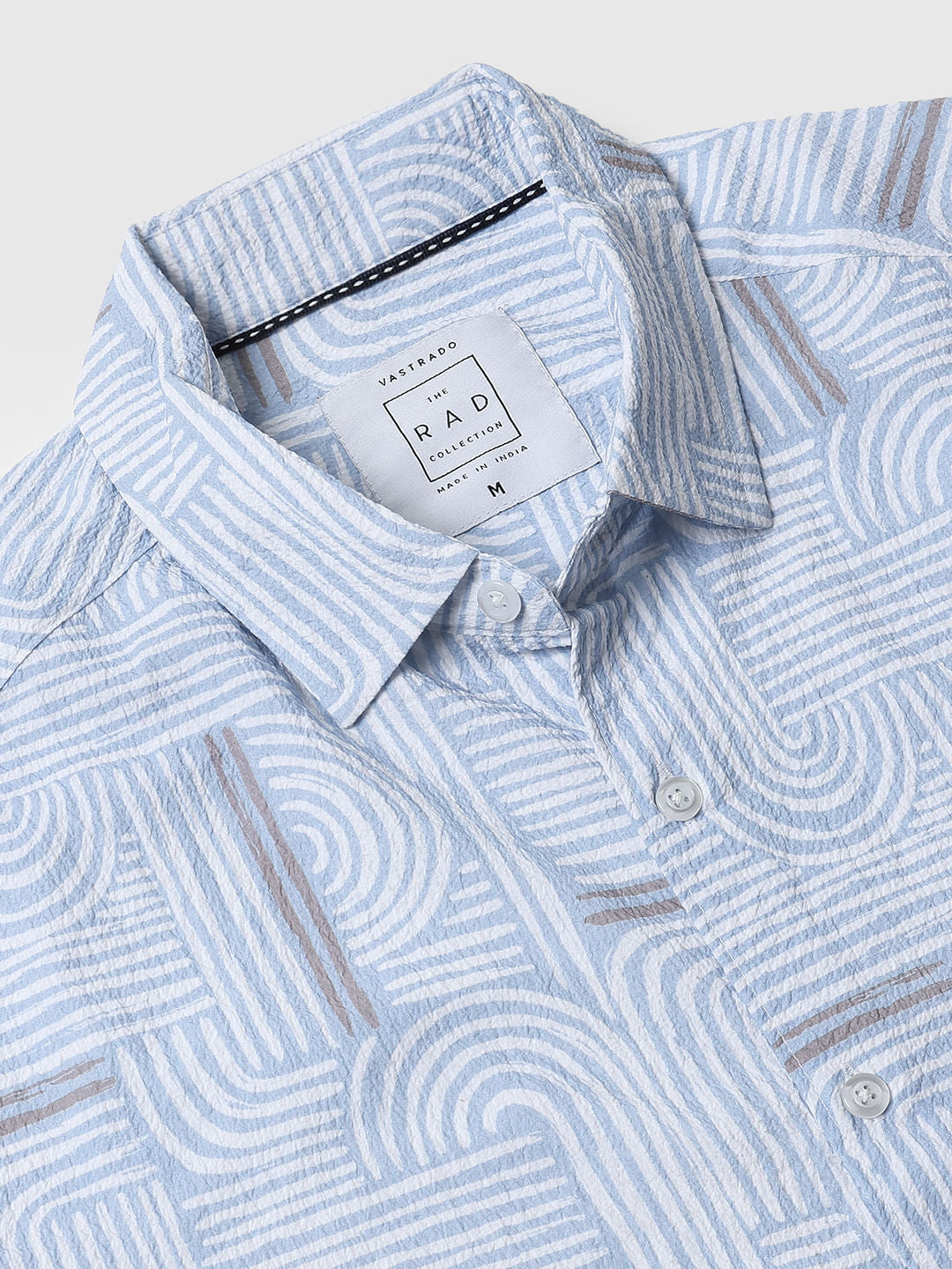 Columbia Blue Creased Monochrome Printed Shirt