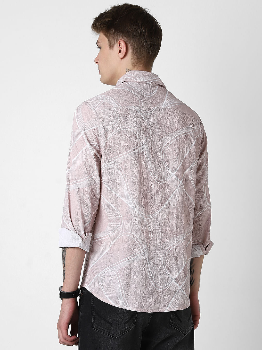 Creased Almond Beige Abstract Printed Shirt