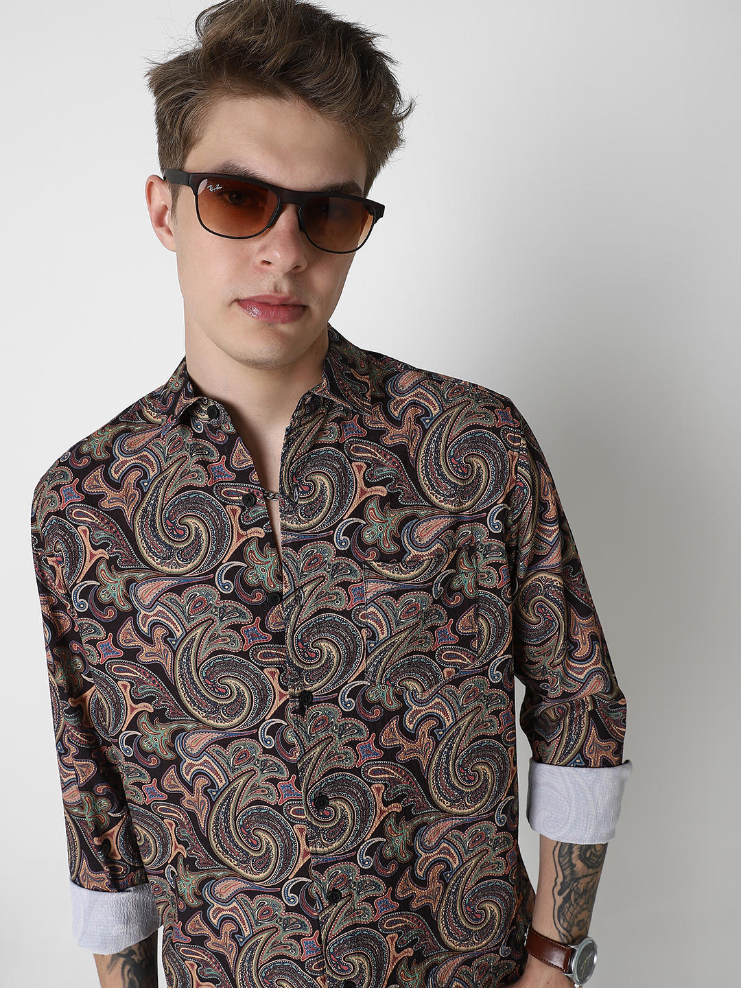 Futuristic Fusion Black Paisley Creased Shirt