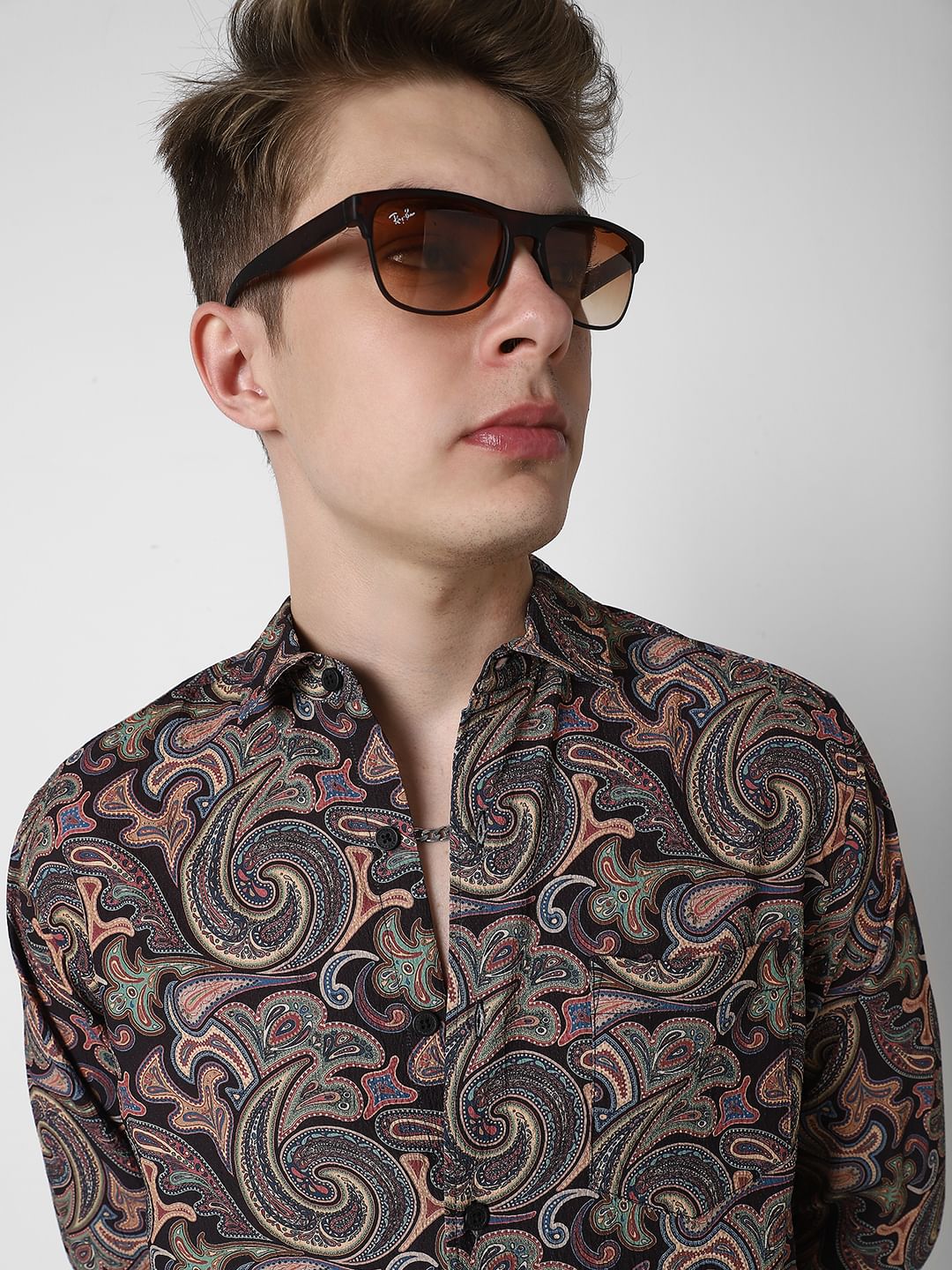 Futuristic Fusion Black Paisley Creased Shirt