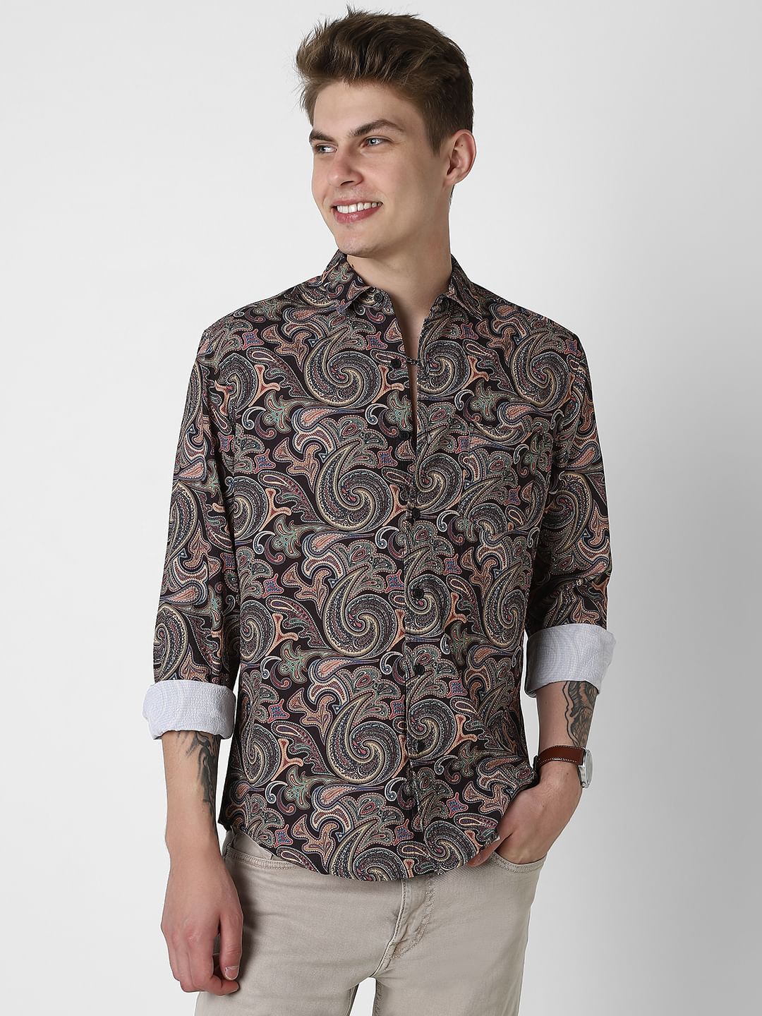 Futuristic Fusion Black Paisley Creased Shirt