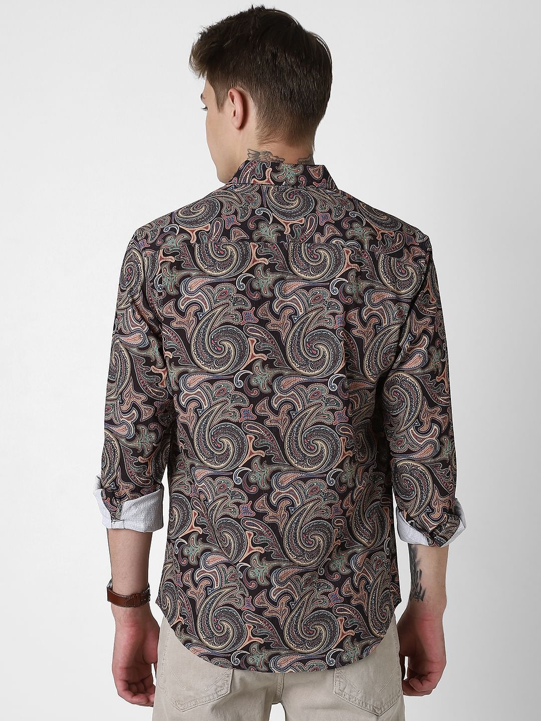 Futuristic Fusion Black Paisley Creased Shirt