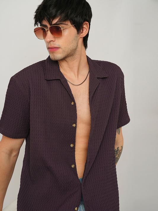 Wine Textured Oversized Shirt