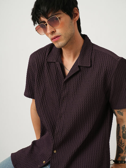 Wine Textured Oversized Shirt