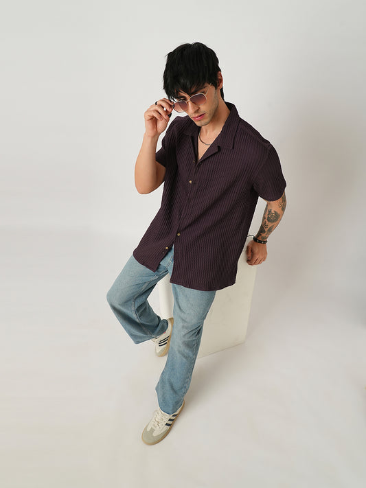 Wine Textured Oversized Shirt