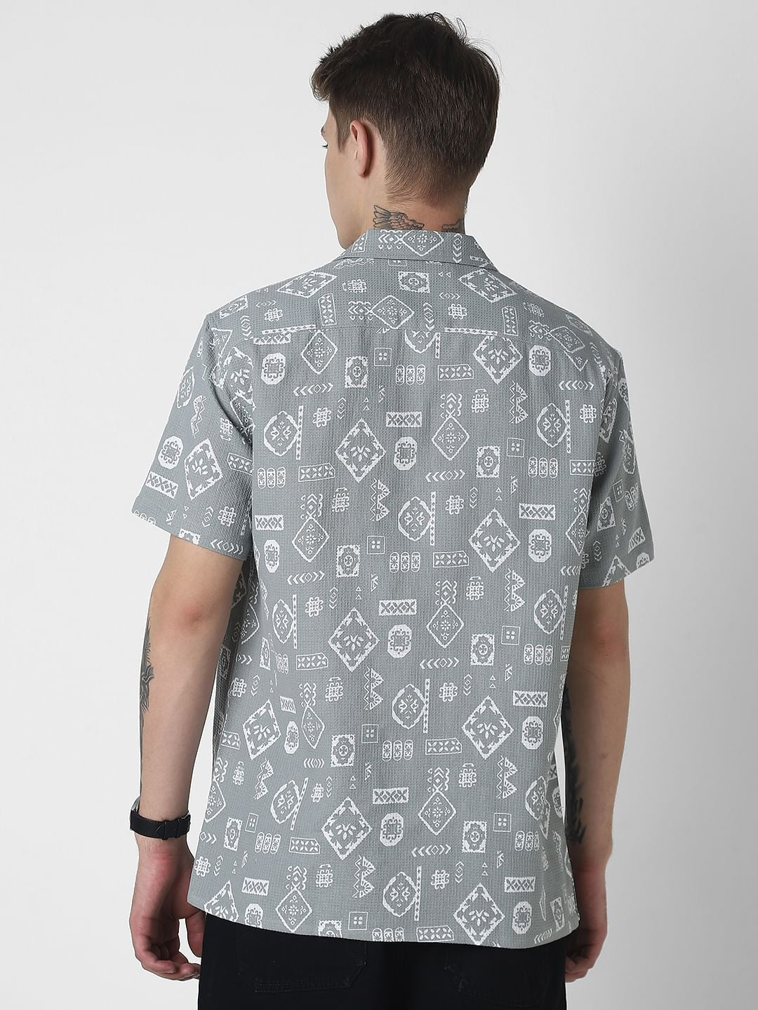 Grey Intricate Printed Oversized Shirt