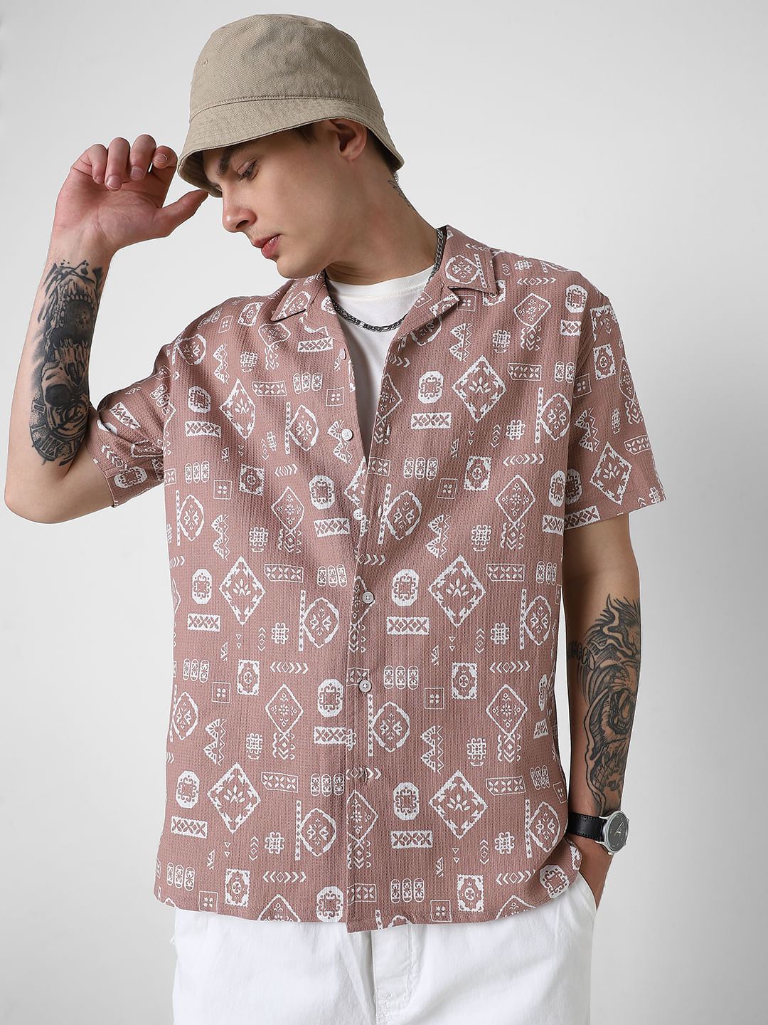 Opera Mauve Intricate Printed Oversized Shirt