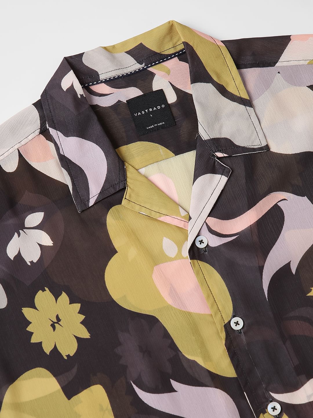 Floral Artistry Black Chiffon Oversized Shirt