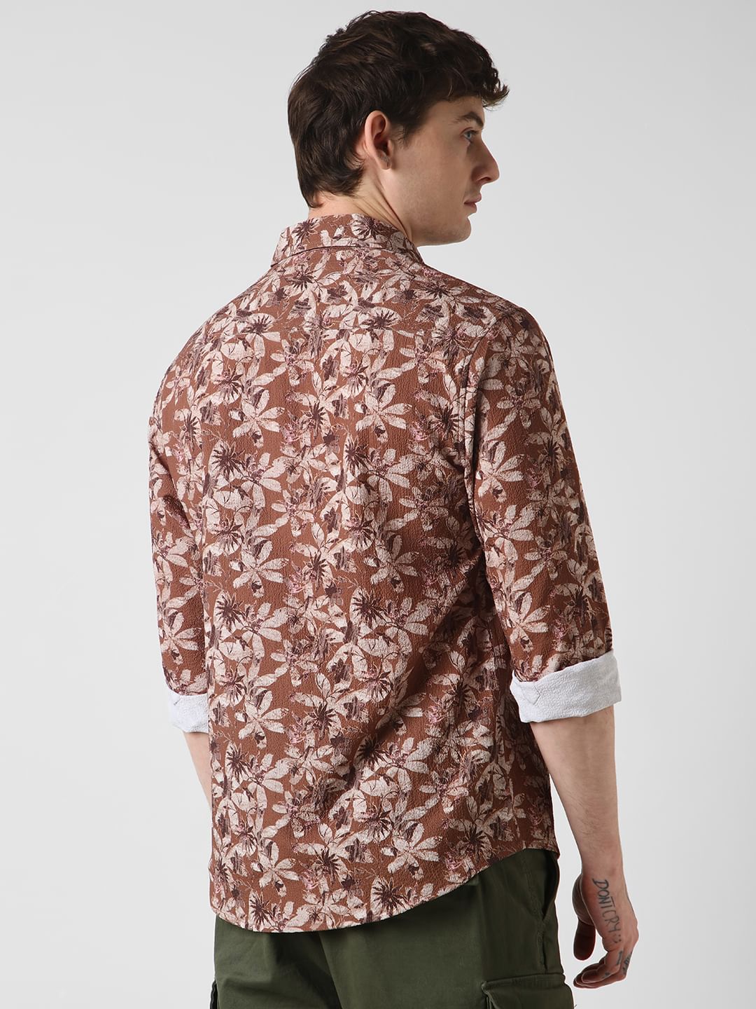 Voguish Creased Brown Floral Shirt