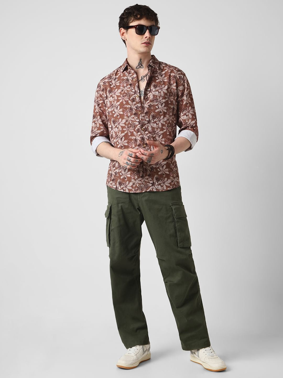 Voguish Creased Brown Floral Shirt