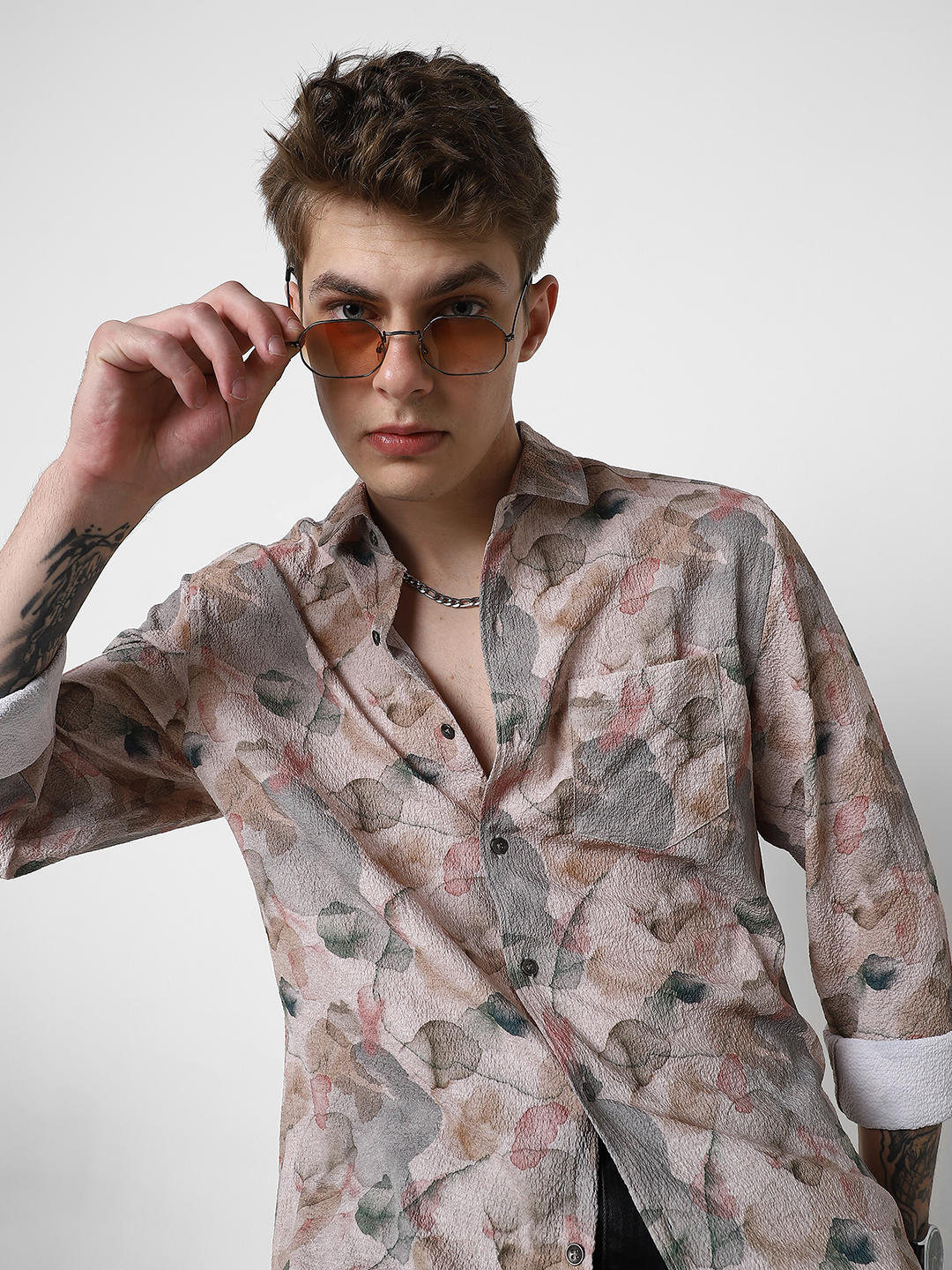 Voguish Creased Multicolour Abstract Printed Shirt