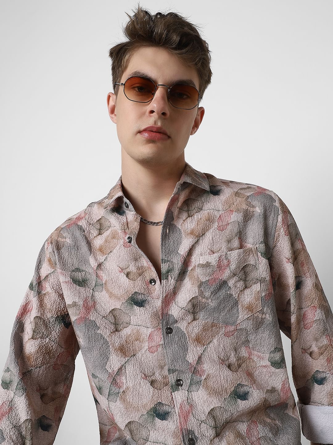 Voguish Creased Multicolour Abstract Printed Shirt
