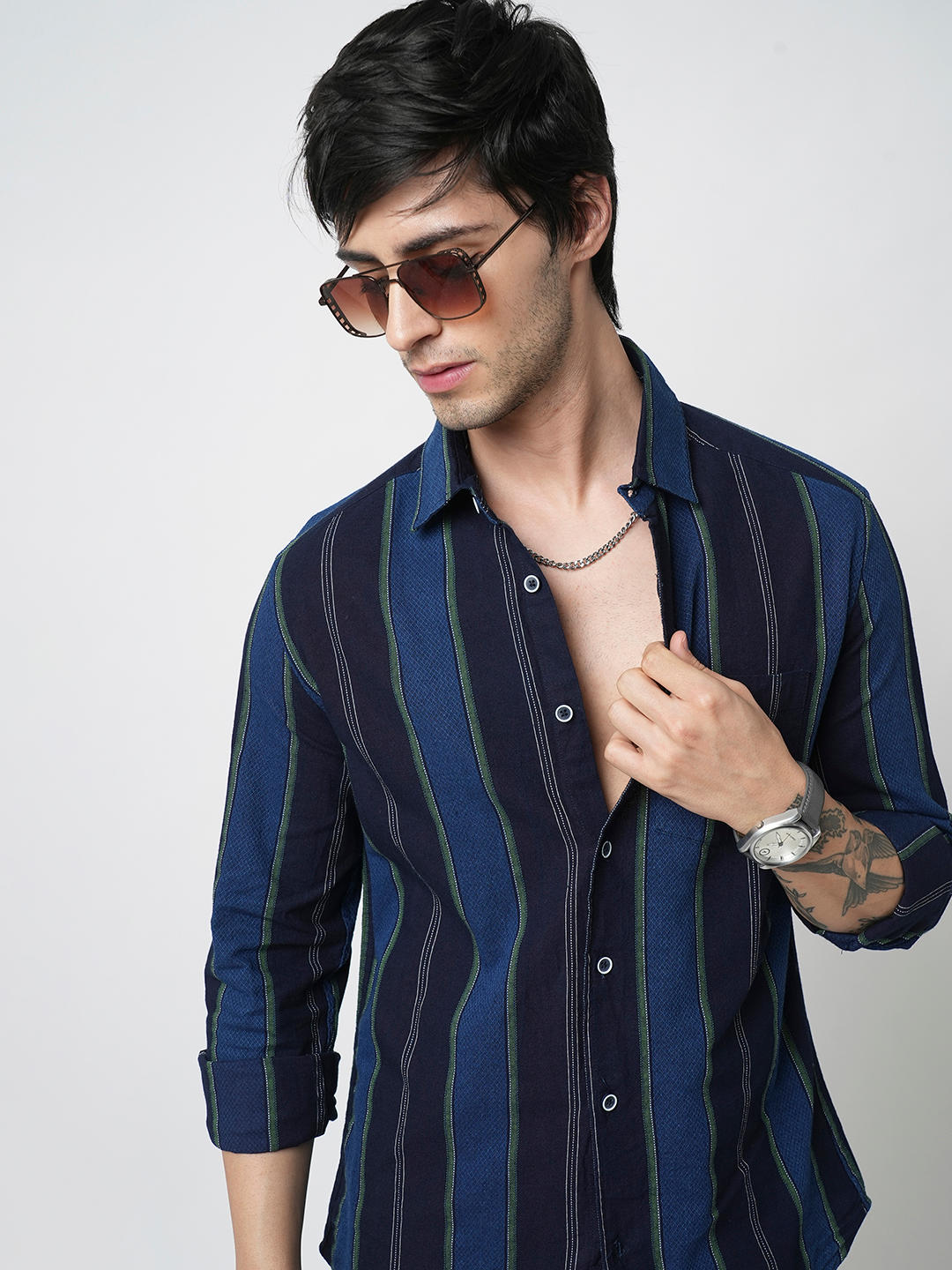 Ingenious Navy Streaky Striped Dobby Shirt