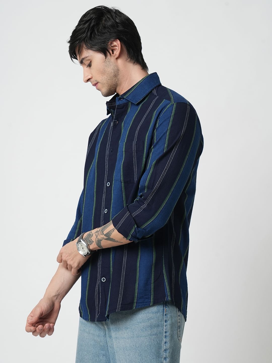 Ingenious Navy Streaky Striped Dobby Shirt