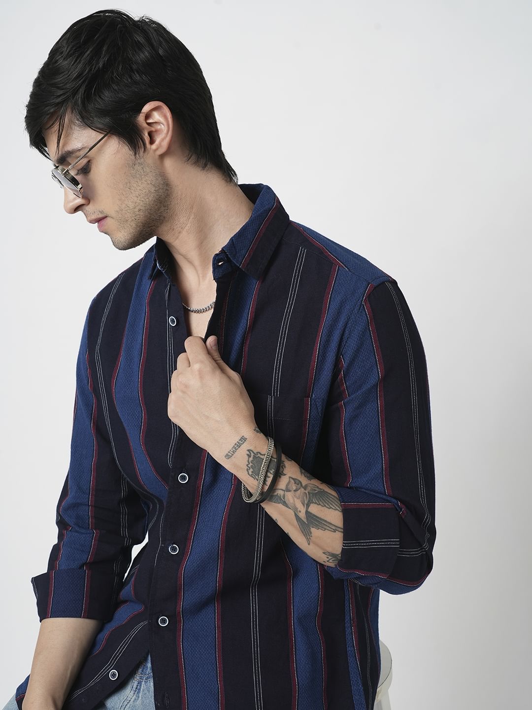 Ingenious Navy Streaky Striped Dobby Shirt