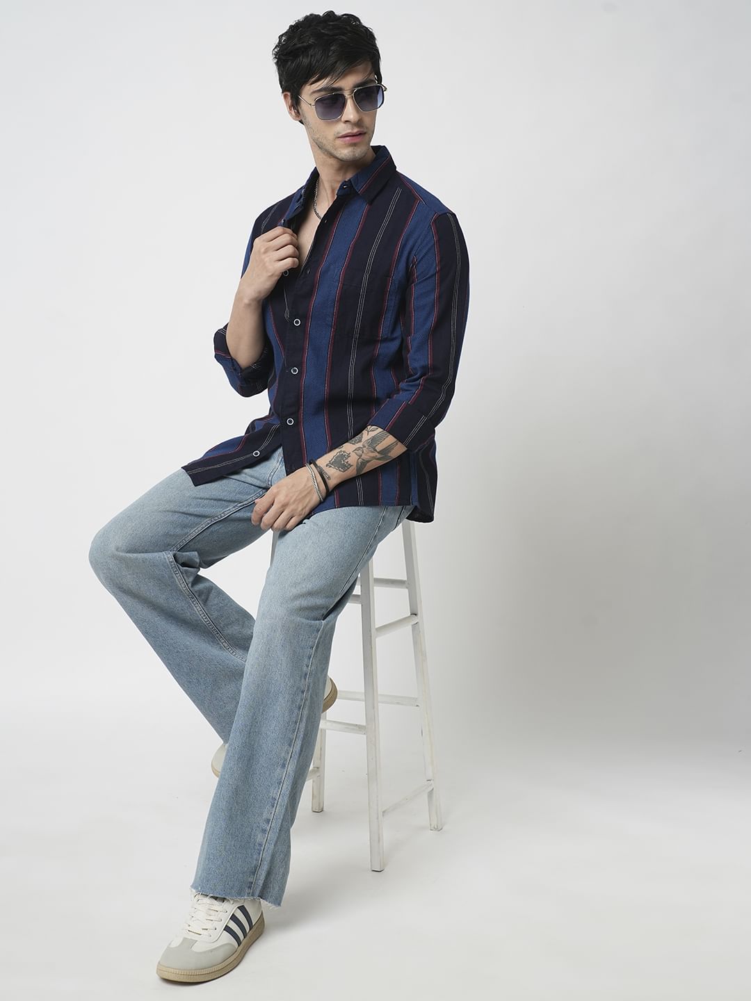 Ingenious Navy Streaky Striped Dobby Shirt