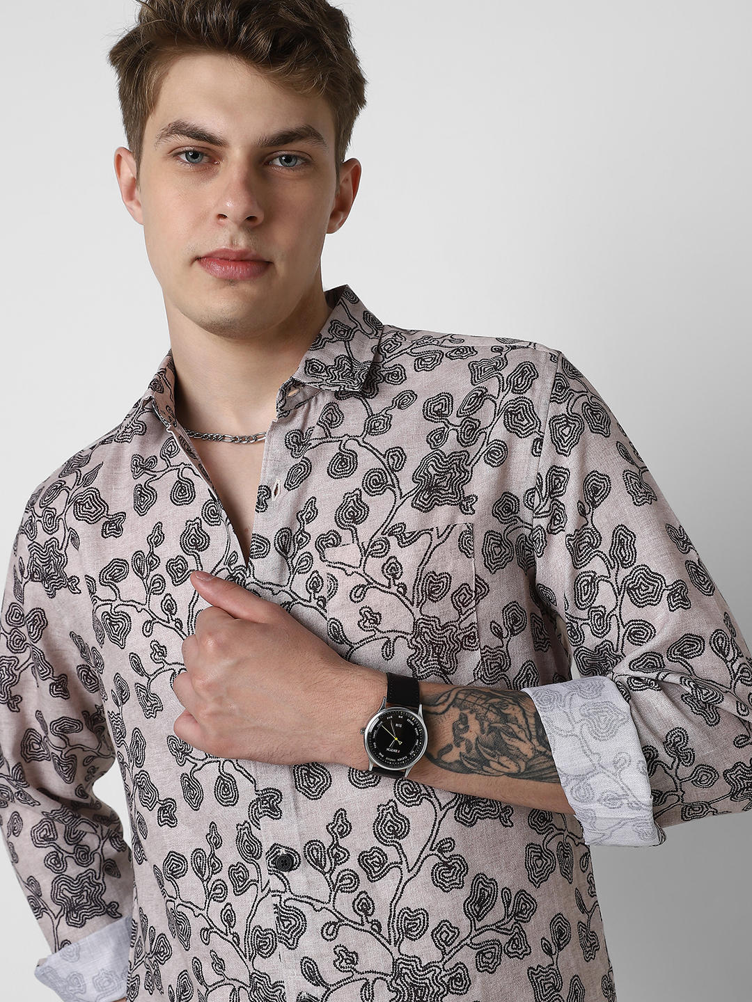 Black Floret Budding Printed Shirt