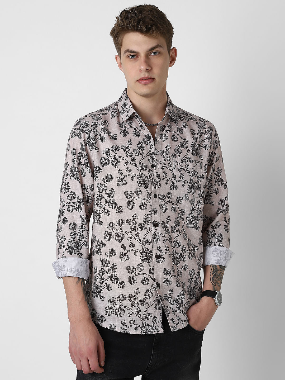 Black Floret Budding Printed Shirt